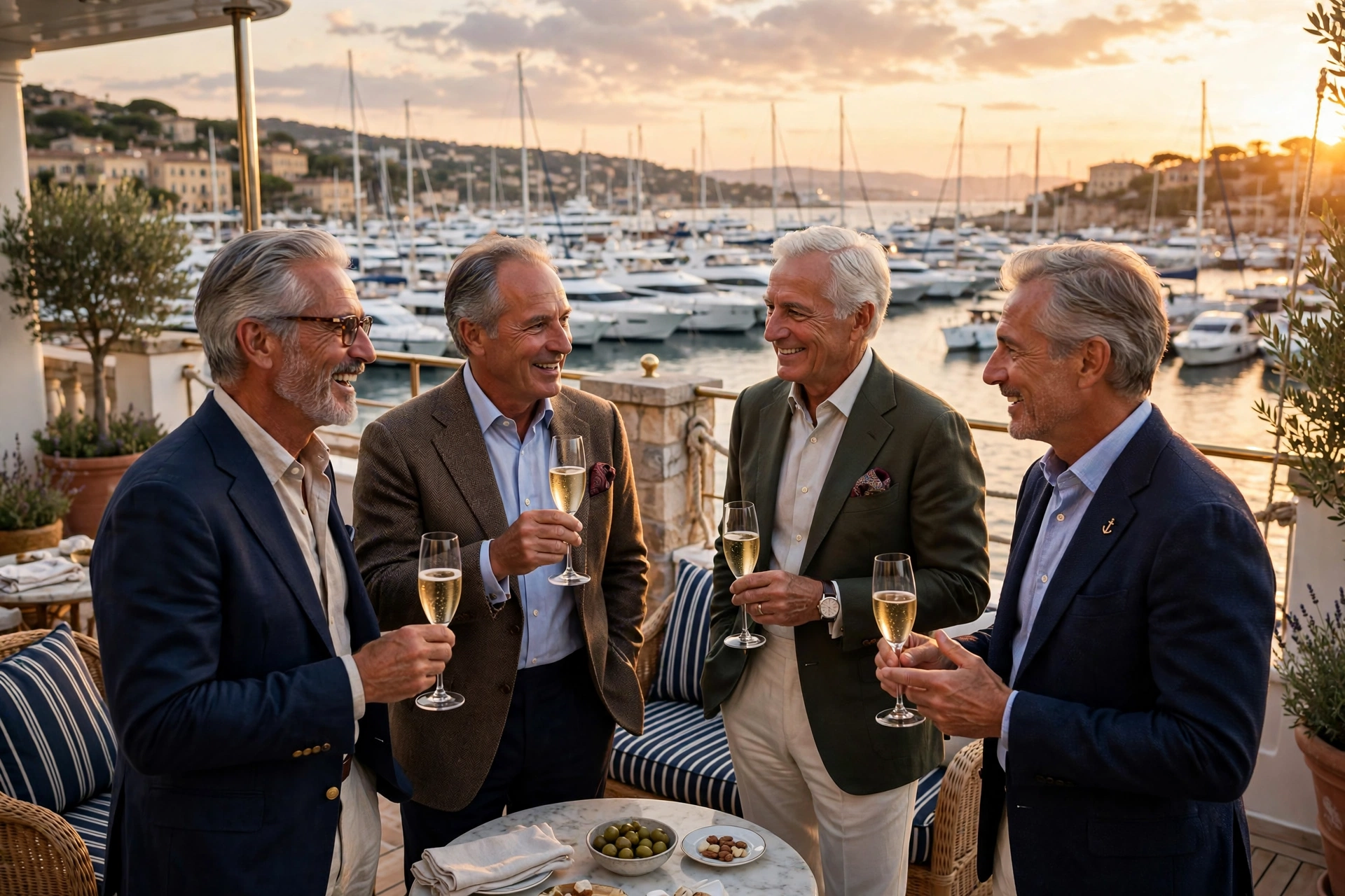 Yacht club terrace at sunset
